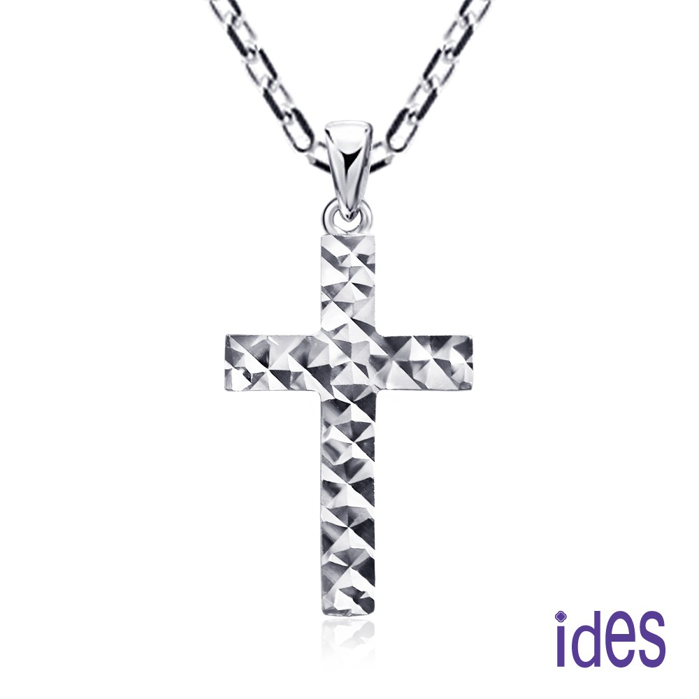 ides愛蒂思鑽石 輕珠寶義大利進口14K白金十字架項鍊鎖骨鍊（16吋-KP250）