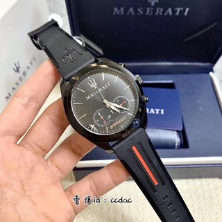 MASERATI 瑪莎拉蒂手錶 三眼計時針多功能石英腕錶 大錶盤橡膠錶帶男士手錶 情人節生日禮物R8871612004