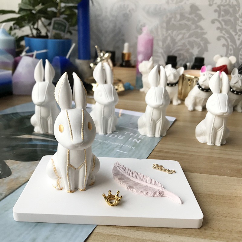 三種版本3D立體可愛兔子布偶兔香薰石膏矽膠模具動物模具卡通小白兔擺飾擴香石水泥滴膠飾品手工皂模具