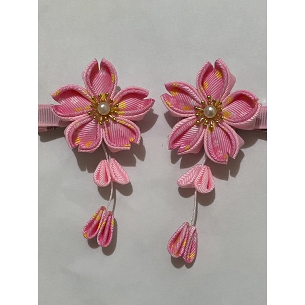 日式和風花手工髮夾細工花雙層櫻花布墜款單個價 蝦皮購物