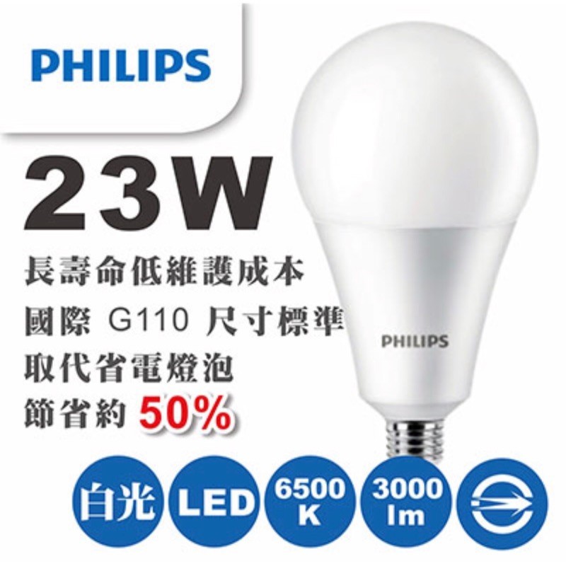 【飛利浦經銷商】 PHILIPS 飛利浦 LED 燈泡 23W 6500K 高亮度燈泡