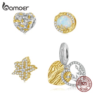 Bamoer Beads 925 銀鋯石心葉吊飾適用於 Diy 手鍊項鍊配件
