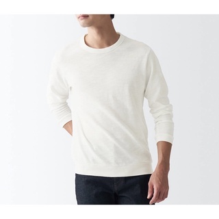 無印良品 MUJI 男有機棉節紗天竺長袖T恤 柔白 S
