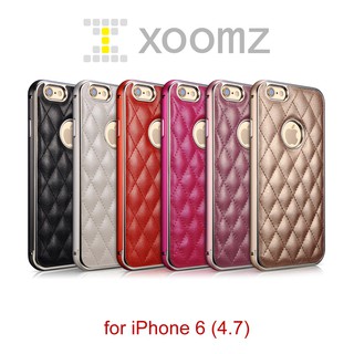 XOOMZ 菱格小香 iPhone 6 (4.7) 真皮背蓋 金屬保護邊框