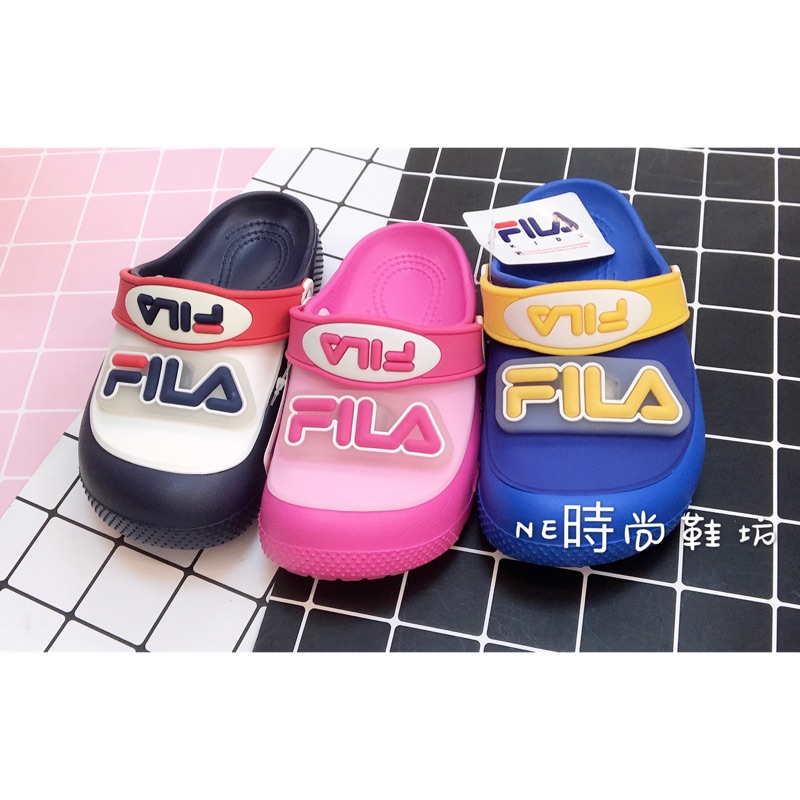 NE時尚鞋坊-新品上架   FILA KIDS 兒童休閒電燈涼拖鞋 布希鞋 洞洞鞋