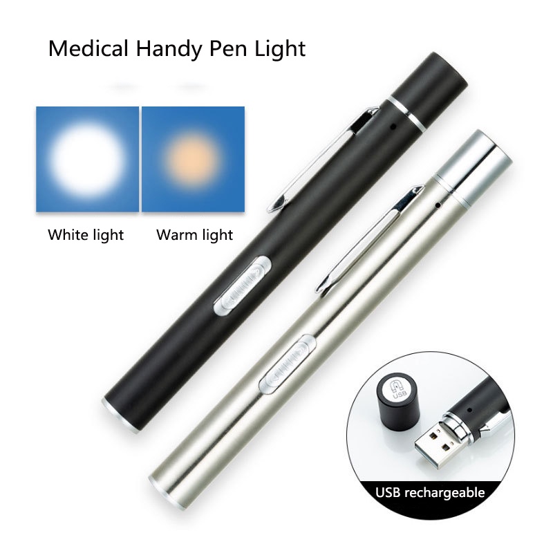 迷你LED醫療手持筆燈可充電雙光源白光暖光可調整手電筒