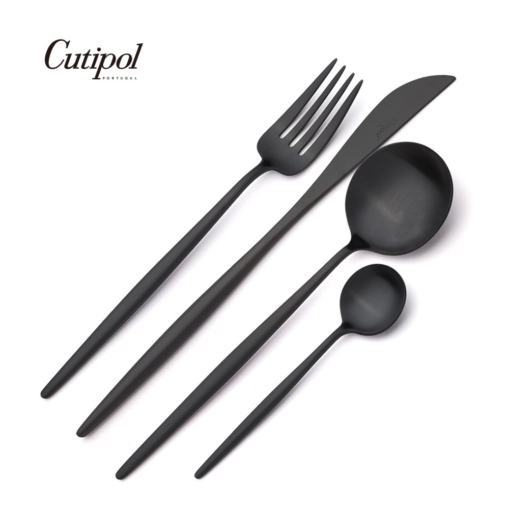 【Cutipol】MOON系列-霧黑不銹鋼-主餐四件組(主餐刀叉匙+咖啡匙) 葡萄牙手工餐具