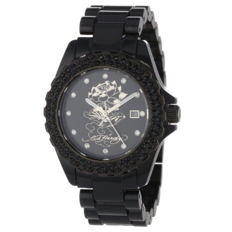 全新正品ED HARDY女錶Swarovski水鑽黑色手錶對表超低價