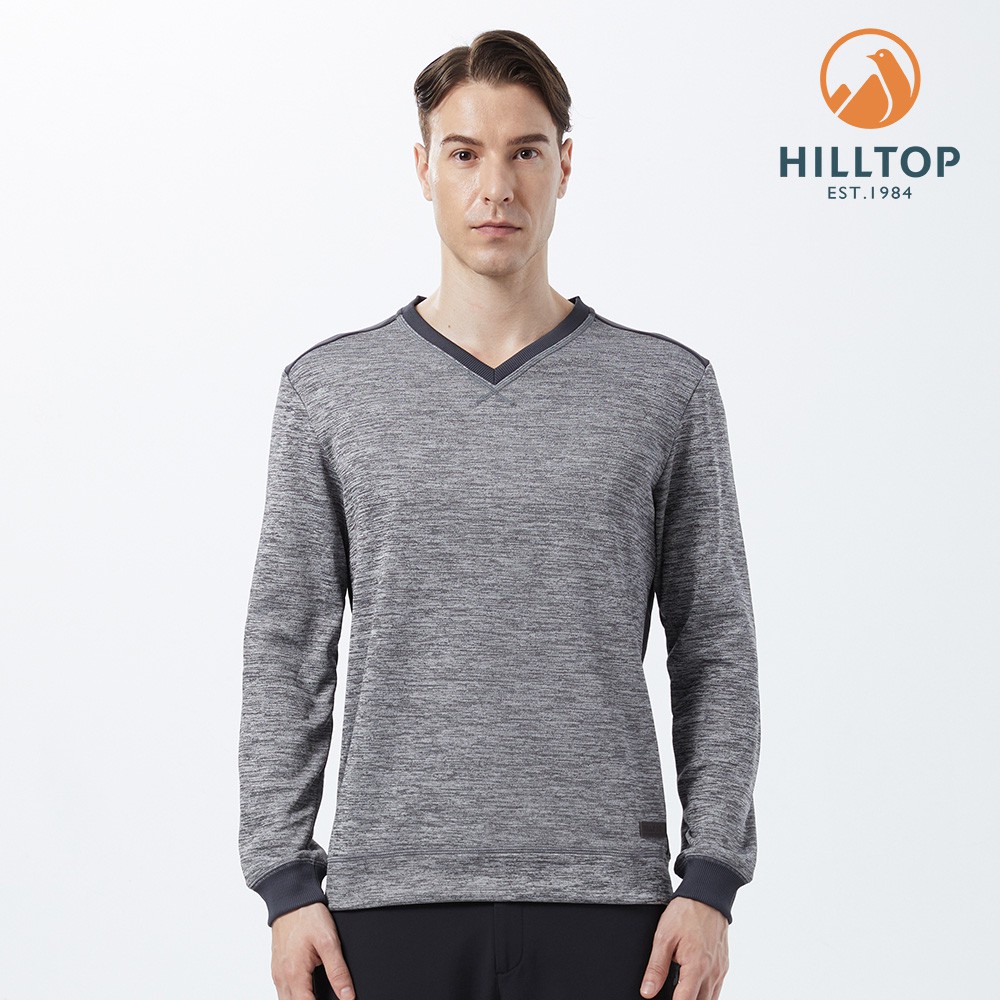 【Hilltop山頂鳥】男款吸濕快乾保暖V領刷毛衣H51MI0灰