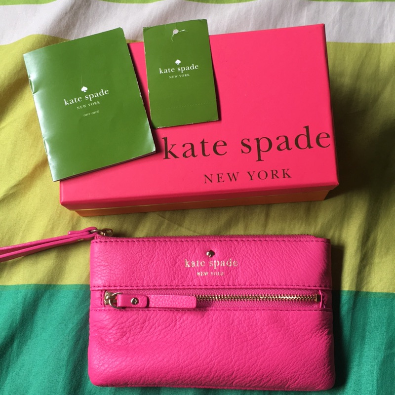 Kate Spade 桃紅色 牛皮手拿包 手機包 午餐包 錢包 紐約IT時尚女孩