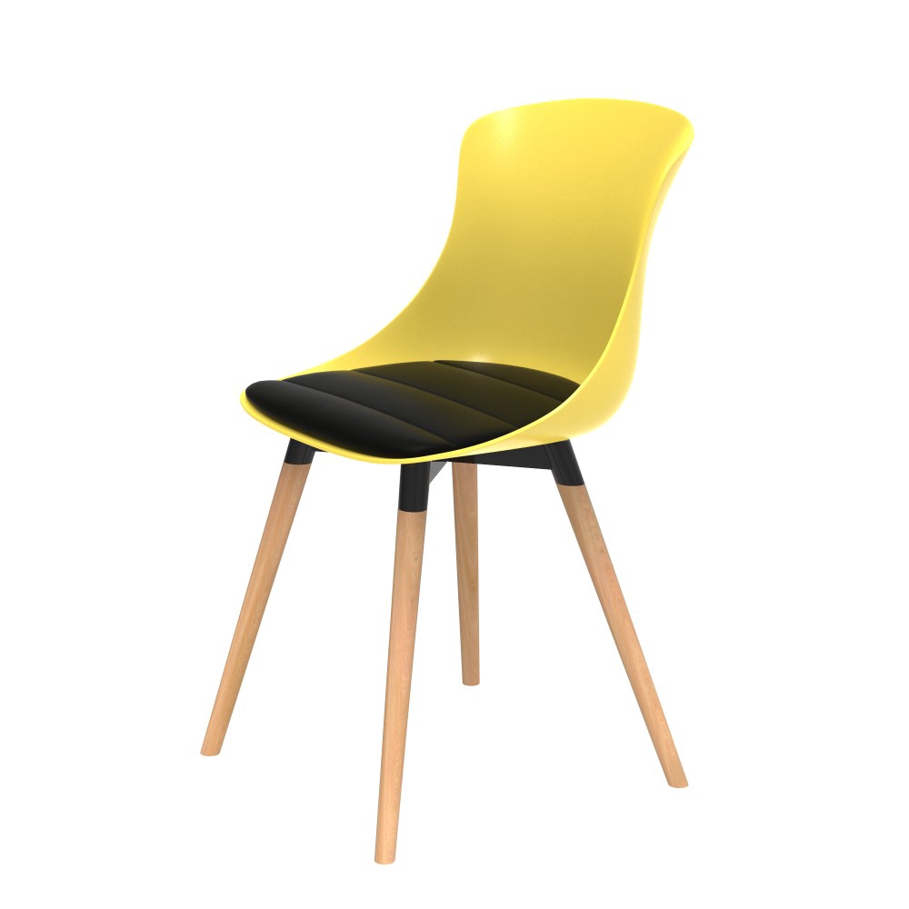 (組合) 特力屋 萊特塑鋼椅 櫸木腳架40mm/黃椅背/黑座墊