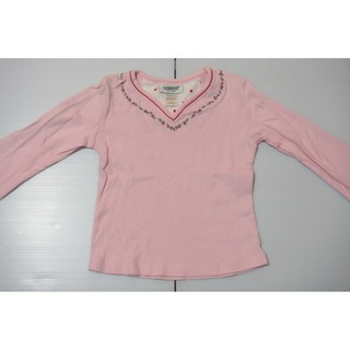 OSHKOSH 粉紅色 心型 領口 繡花邊 長袖上衣 T恤 4號 (100%棉 美國棉 )