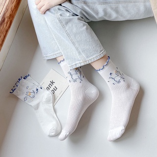 女襪 網眼鏤空 可愛日系 卡通襪子 薄款 學院風 透氣 JK白色 韓版 中筒襪