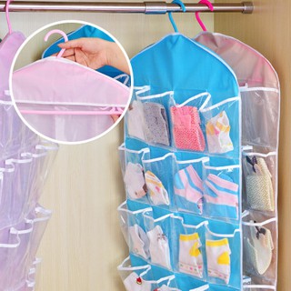 16格內褲襪子分類收納袋 透明衣物雜物掛袋 衣櫥置物袋