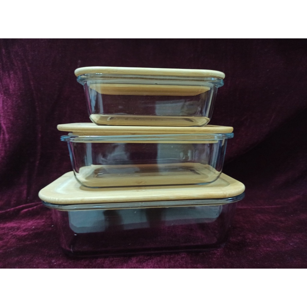 竹蓋環保玻璃保鮮盒三件組 (1000+630+400ml) 野餐盒 便當盒 收納盒 台泥 耐熱400度(股東紀念品)
