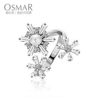 絢彩家【OSMAR】優雅珍珠雪花鑲鑽開口戒指