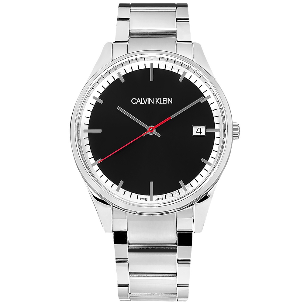 CK / 率性紳士 都會時尚 礦石強化玻璃 日期 不鏽鋼手錶 黑色 / K4N2114X / 40mm