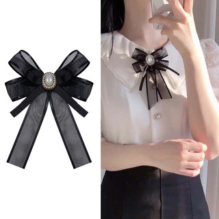 珍珠領結黑絲帶蝴蝶結胸針學院風女式襯衫領帶