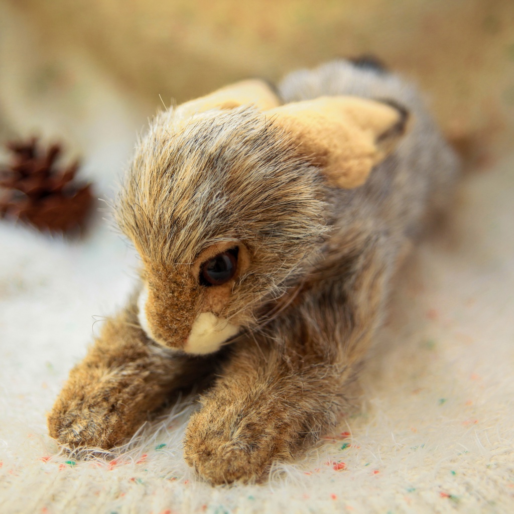 趴姿長耳兔40公分-棕色 澳洲品牌Hansa石尚 擬真動物玩偶填充玩具
