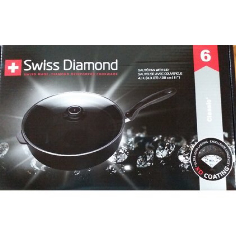 ★現貨★全聯 Swiss Diamond 瑞士原裝頂級鑽石鍋 深煎鍋28cm