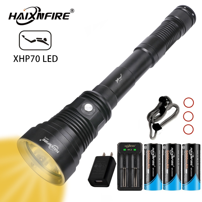 Haixnfire DV72 水下防水黃燈手電筒 XHP70 LED 水肺潛水手電筒