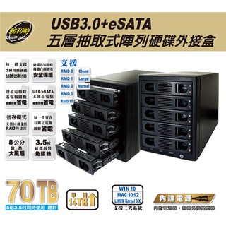 伽利略 35D-U3ES5R 3.5" USB3+eSATA 五層RAID陣列儲存外接盒(現貨)
