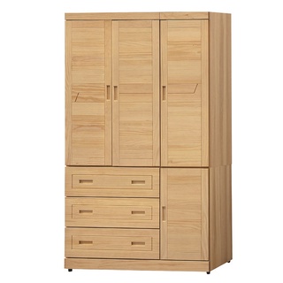 23 輕鬆購 北歐松木實木原木色4x7尺三抽衣櫃 衣櫥 北歐 實木 衣櫃 GD510-6
