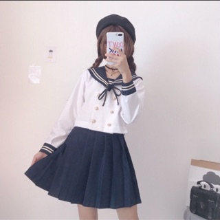 預購*日系學院風甜美海軍水手服學生百褶裙套裝 秋季 復古 小清新 少女可愛 JK 制服