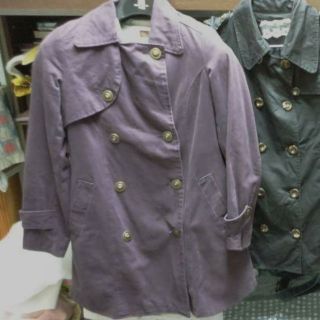 紫色雙排扣英倫風保暖風衣外套