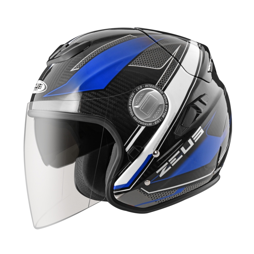 任我行騎士部品 ZEUS ZS-625 天能 FF25 透明碳纖維/藍 3/4罩安全帽 ZS625