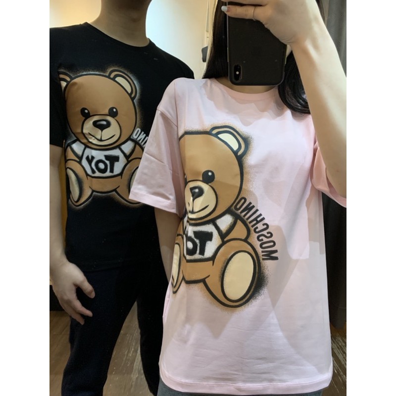 Limit精品✔️Moschino 半臉小熊🐻 大Logo設計 黑 白 粉紅色 情侶款 青年款 短袖T恤上衣