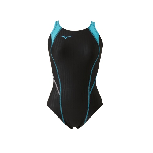 MIZUNO STREAM ACE 女泳衣 競賽型低叉泳裝 附掛鉤 N2MA024091 黑X藍綠【iSport商城】
