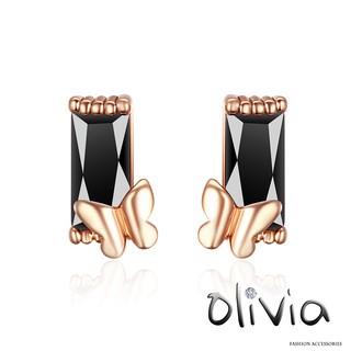 現貨 Olivia Fashion 耳釘耳環 蝴蝶長方形方晶鋯石厚鍍14K真金耳針耳環耳釘【N02470】