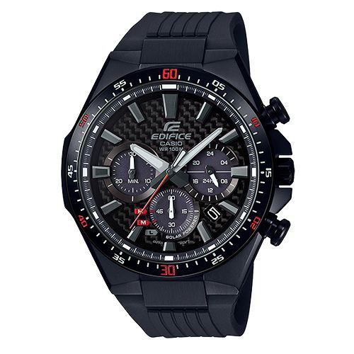 【CASIO】EDIFICE 碳纖維立體錶盤太陽能橡膠腕錶-黑(EQS-800CPB-1A)正版宏崑公司貨
