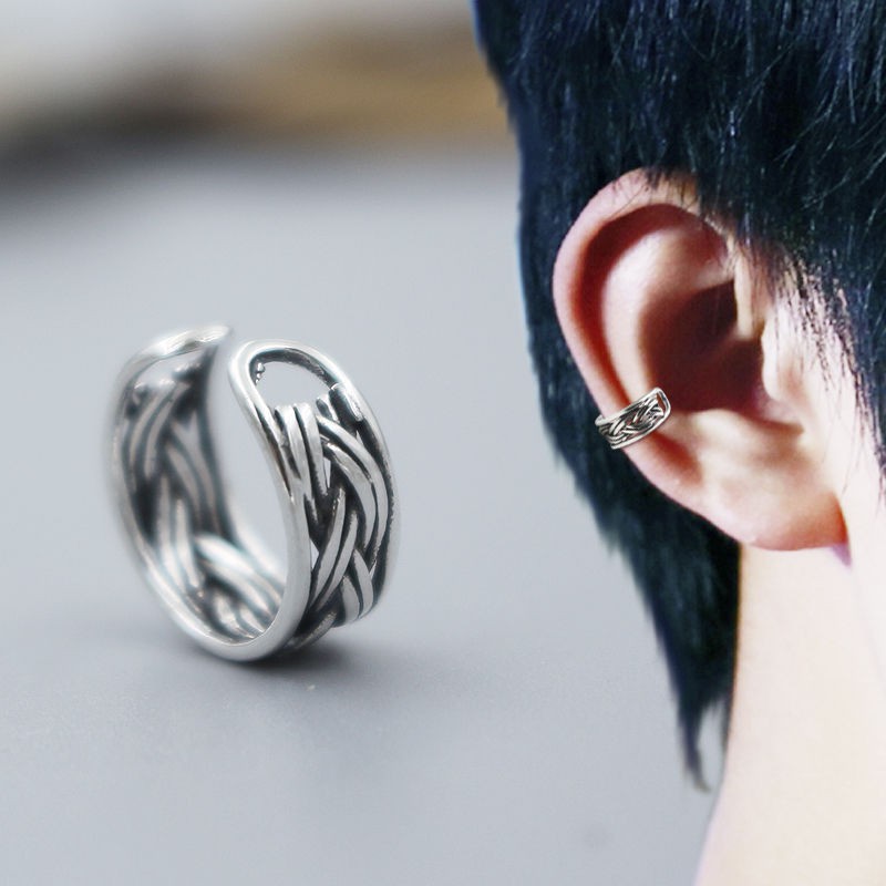 復古夾式個性純銀無耳洞耳夾男無洞耳釘女耳環學生耳骨男生耳扣黑 翰淵閣 翰淵閣