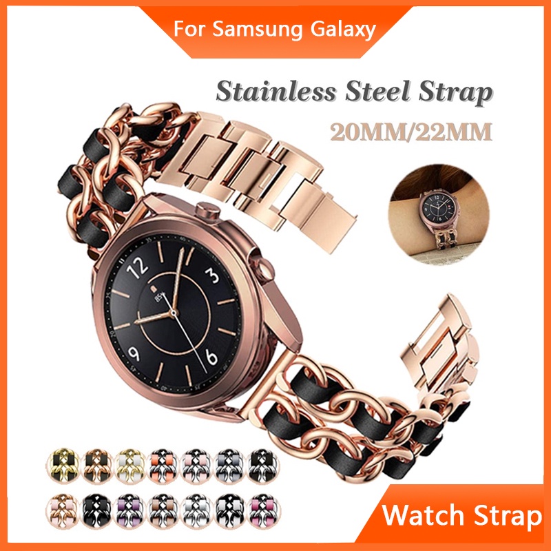 SAMSUNG 金屬皮革環 20 毫米 22 毫米適用於三星 Galaxy Watch 3 41 毫米 Active 2