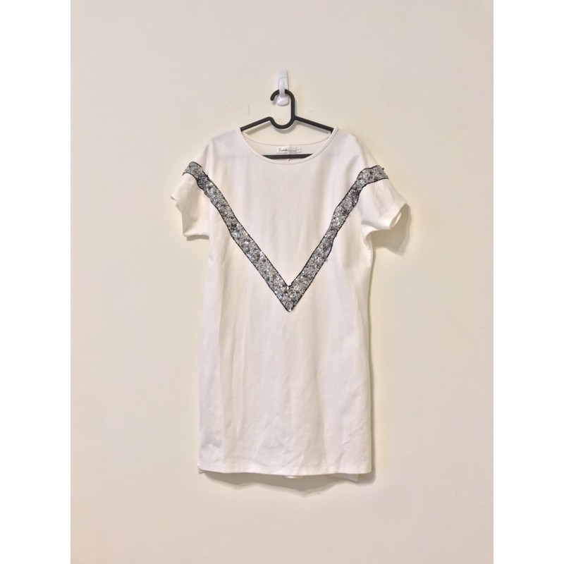 Two.cv fashion 白色寬鬆長版T恤 連身洋裝