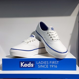 Keds 童鞋 小朋友 白色 全白 藍色 白藍 藍邊 皮革 厚底 增高 3公分 基本款 女生最大到23.5 超可愛發售中