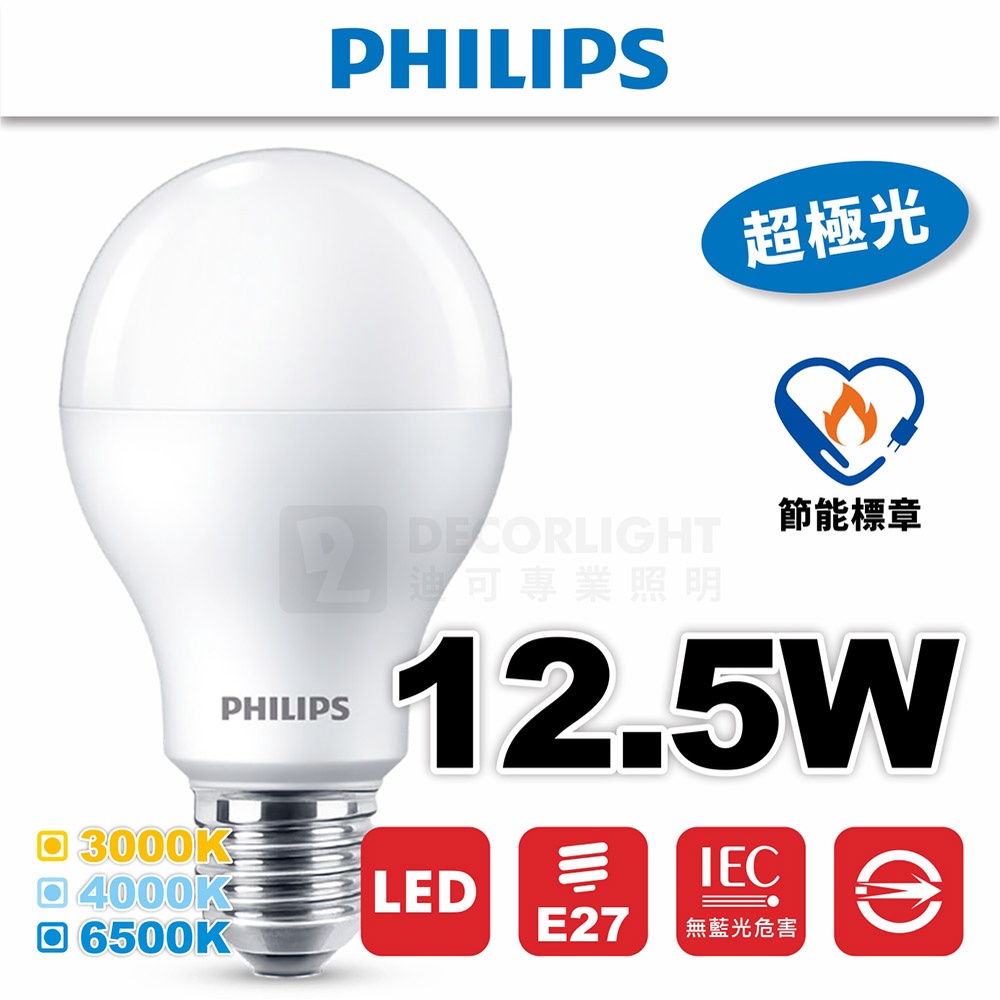 【飛利浦白金經銷商】買家kk0ken2004超極光 飛利浦 PHILIPS E27 LED 12.5W 無藍光