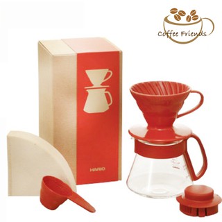【電子發票】日本HARIO V60紅色濾杯咖啡壺組(VDS-3012R)