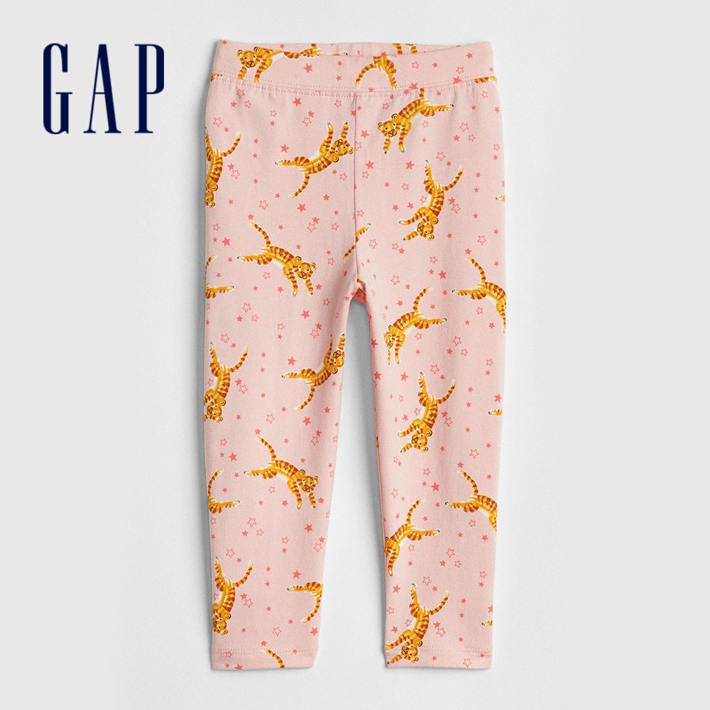 Gap 女幼童裝 舒適毛圈條紋印花九分內搭褲-老虎圖案(259427)