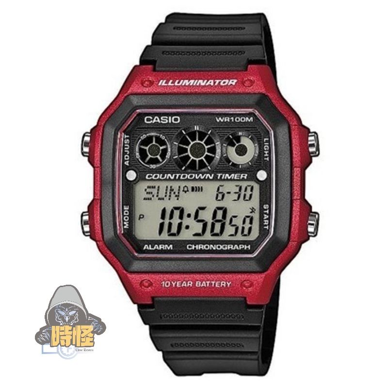 【CASIO】台灣卡西歐公司貨 十年電池數位運動錶 100米防水-紅(AE-1300WH-4A)