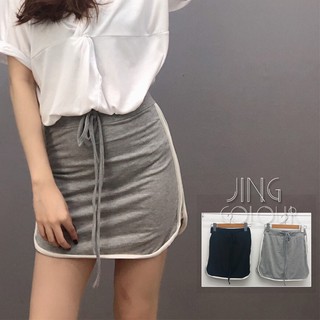 黑現貨秒出♥️實拍【JinG】百搭款💪側白線綁帶運動短褲裙 顯瘦貼臀褲 鬆緊腰頭內搭褲裙 中腰短褲 運動褲