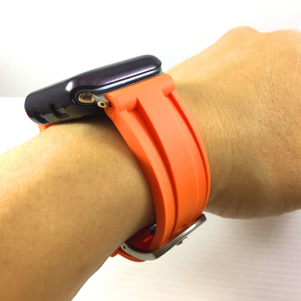 Apple Watch  沛納海代用 橡膠  錶帶 橘色 亮橘 不鏽鋼針釦 質好耐用