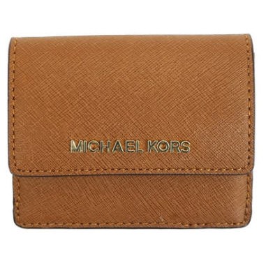 Michael Kors MK 立體文字LOGO設計 十字紋防刮真皮皮革 零錢包 卡片夾(焦糖色)