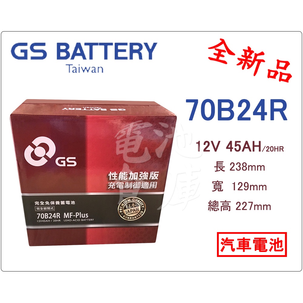 ＊電池倉庫＊全新 GS(統力) 免加水汽車電池 70B24R(46B24R 55B24R可用)