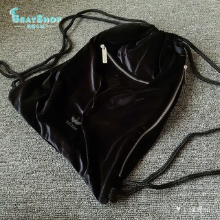 Adidas Velvet Gymsack XL 束口袋 現貨出清~ 絨布 黑 假拉鍊 《GrayShop格蕾小舖》