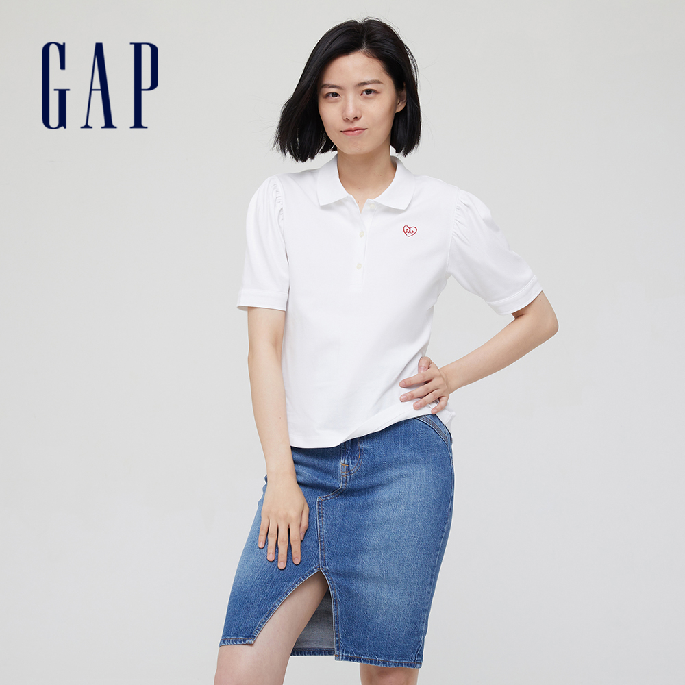 Gap 女裝 Logo亮色泡泡短袖POLO衫-白色(740757)