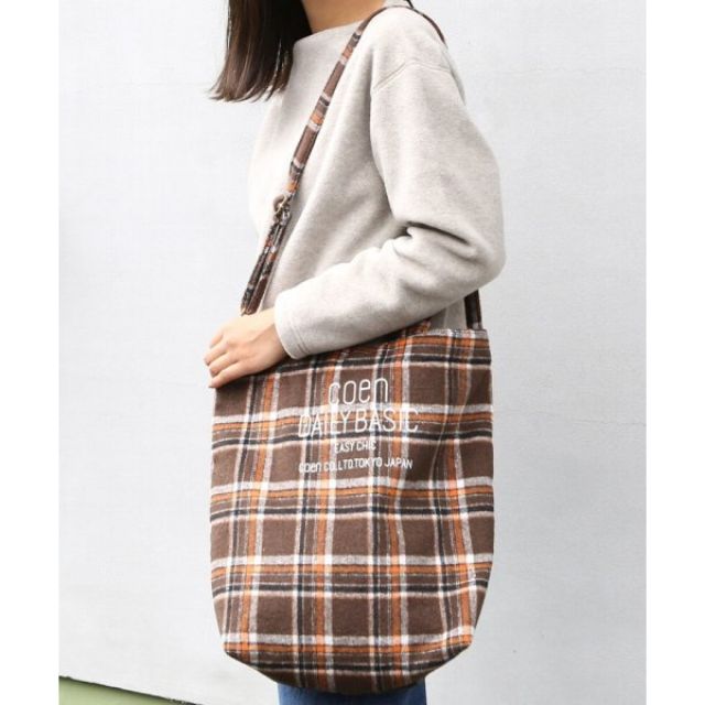 日本帶回 coen daily check tote bag 2way 格紋毛料感托特包 肩背斜背手提 日幣2990