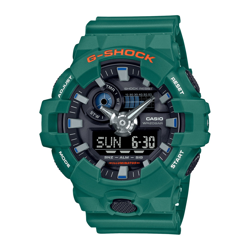 CASIO卡西歐 G-SHOCK 街頭潮流 大膽玩色 搶眼綠 大錶徑 雙顯系列 GA-700SC-3A_53.4mm